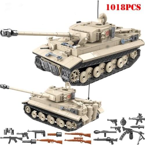 1018pcs TIGER 131 Military Tank Building Blocks WW2 Heavy Tanks Bricks Set Weapons Soldiers Models Kids DIY Toys Children Gifts