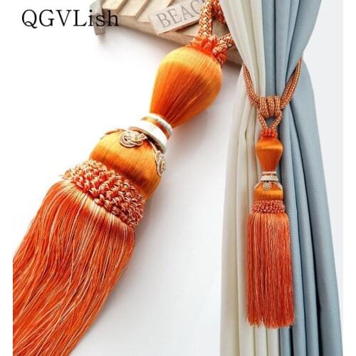 QGVLish 2Pcs Curtain Tiebacks Tassel Fringe Curtain Hanging Belts Ropes Hook Holder Brush Buckle Straps Curtain Accessories