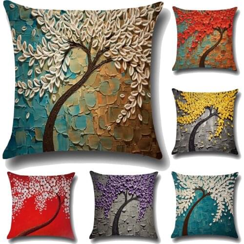 45*45cm 3D Oil Painting Printing Linen Fabric Pillowcase Pillows Case Cover Pillow Bedroom Pillowcase
