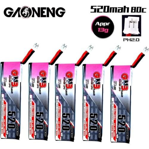 5PCS/Set GNB 1S 4.35V HV Lipo Battery 520mAh 3.8V 80C/160C With PH2.0 Plug For Emax Tinyhawk Kingkong LDARC TINY7 RC Parts