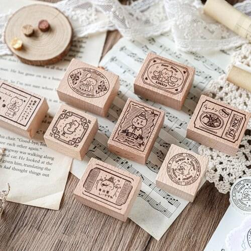 8PCS/LOT retro and lovely series stamp DIY wooden rubber stamps for scrapbooking stationery scrapbooking standard stamp