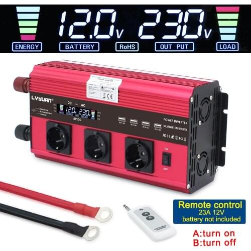 EU socket Transformer adapter charger converter 12000W power inverter DC 12V/24V to AC 230V with 4Fan 4usb remote control