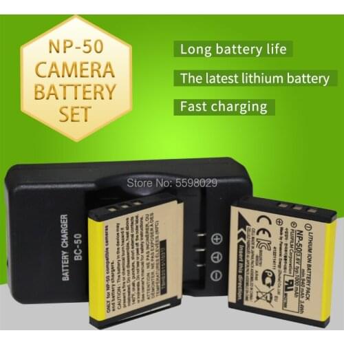 2pcs 1000mAh NP-50 NP50 D-LI68 DLI68 FNP50 D-L168 Battery + BC-50 Charger for Fujifilm BC-50 X10 X20 XF1 F50 F75 F665 F900 F775