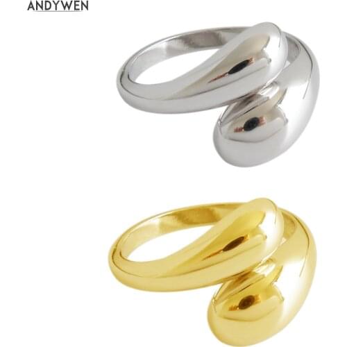 ANDYWEN 925 Sterling Silver 2020 Gold Geometric Resizable Rings Luxury Adjustable Rock Punk Thick Big Jewelry For Women Gift