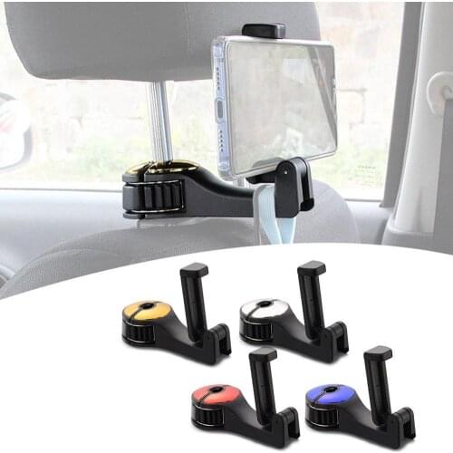 Car Hooks Auto Back Seat Hooks With Phone Holder Universal Vehicle Car Headrest Hooks Hook With Lock And Phone Groceries
