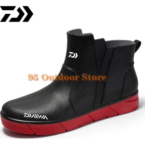 Daiwa Mens Rain Boots Waterproof Fishing Ankle Boots Platform Rain Shoes Fashion Flats Men Casual Rainboots Dawa Rubber Rain Sh