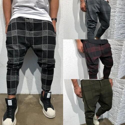 Mens Jogger Cargo Pants Casual Fitness Plaid Straight Leg Trousers Pencil Jogger Cargo Harem Pants
