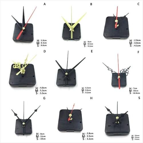 11 Styles DIY Clocks Parts Quartz Clock Movement Mechanism Repair Parts Black + Hands Replacement Parts Kit Set