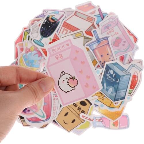 Hot！50Pcs INS Style Drink Milk Tea Cartoon Stickers Waterproof Stickers For Laptop Phone Skateboard Suitcase Decals