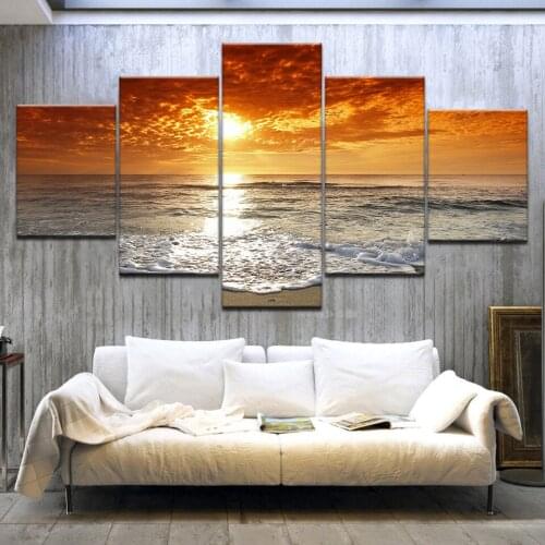Art Pictures Framework Living Room HD Printed Home 5 Panel Sunset Sky Landscape Decoration Posters Modern Wall Painting Artwork