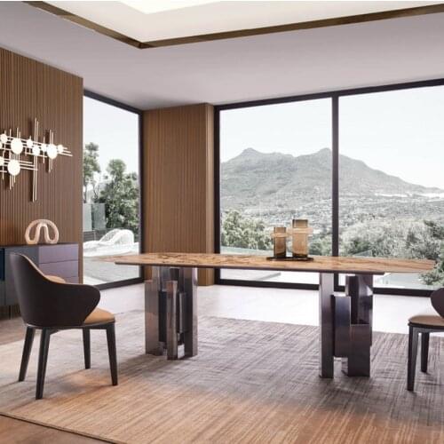 Italian slate marble dining table and chair combination large-family guest restaurant creative furniture rectangular table