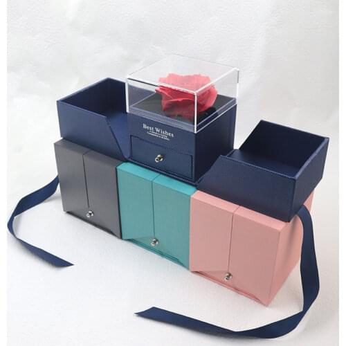 Delicated Valentines Soap Rose Ring Gift Box Double Ring Wedding Jewelry Display Boxes