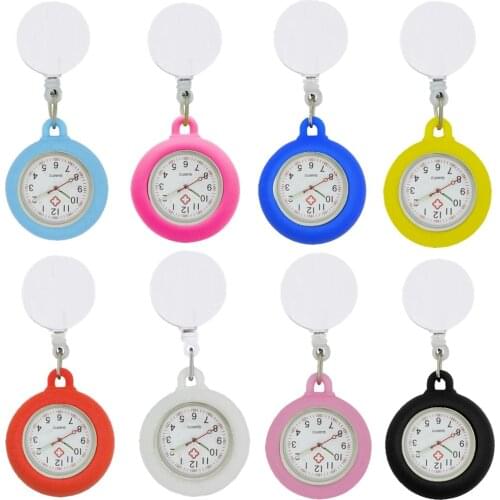 Customized Portable Simple Retractable Badge Reel Pocket Watches gift for Hospital Medical Nurse Doctor brooch Clip Watch Clock