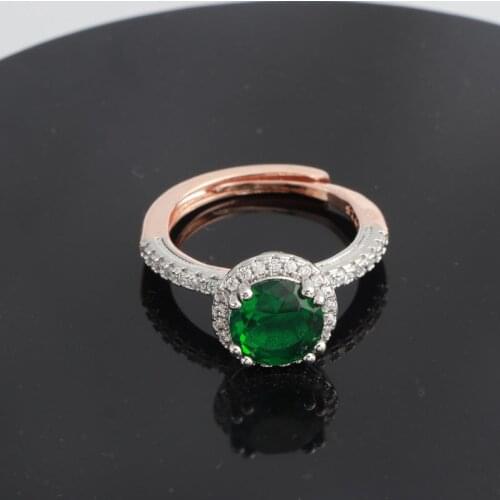 Classic Round Opening Rings With Green Zircon Luxury Dainty Jewelry For Women Wedding Anniversary Gifts Wholesale
