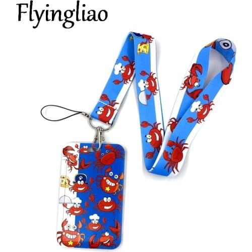 Crab Creative Lanyard Card Holder Student Hanging Neck Phone Lanyard Badge Subway Access Card Holder Accessories