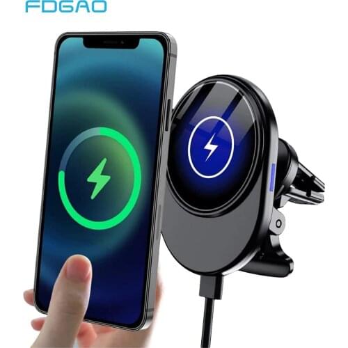 Magnetic 15W Qi Car Wireless Charger for iPhone 12 Pro Max Mini Magnet Case Automatic Sensor Air Vent Phone Holder Mount Bracket