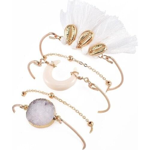 Exaggerated Women Fashion Crystal Crescent Tooth Fringe Gold Bracelet Set Vintage Party Bracelet Jewelry Accessories