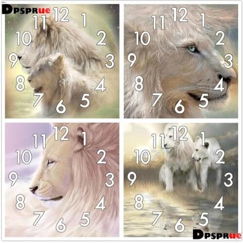 Full Drill Diamond Painting Kit Cross Stitch With Clock landscape Animal Lion Mosaic 5D Diy Square Round 3d Embroidery Gift Hj01