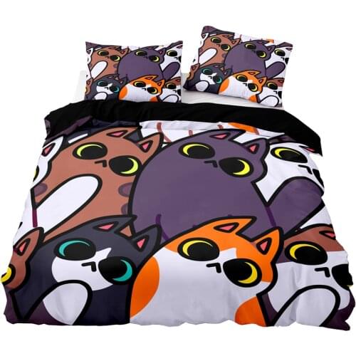 Cartoon Style Funny Cat Pattern Duvet Cover Set With Pillowcase,203x229 Quilt Cover,240×220 Blanket Cover,King Size Bedding Set