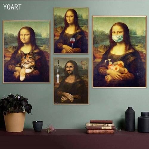 Funny Artwork Mona Lisa Canvas Painting Posters and Prints Wall Pictures for Modern Home Bedroom Living Room Wall Decoration