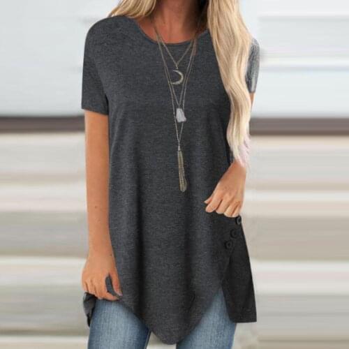 Irregular Plus Size Tops For Ladies Women Ladies Button Print Round Neck Short Sleeve Shirt Blouse Top Blusas Mujer De Moda 2021