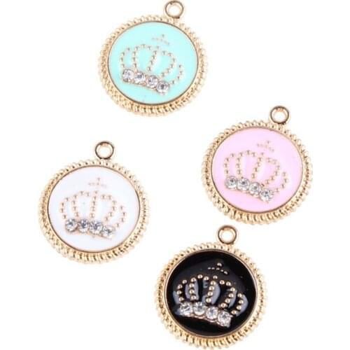 Newest 20PCS Alloy Gold Tone Enamel Oil Drop Rhinestone Royal Crown Charms for DIY Jewelry Bracelet Keychains Making