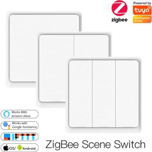 New Tuya Smart ZigBee Wireless Switch Sticker 4-way Panel Scene Button Controller Wall Light Switch Work With Smart Life APP