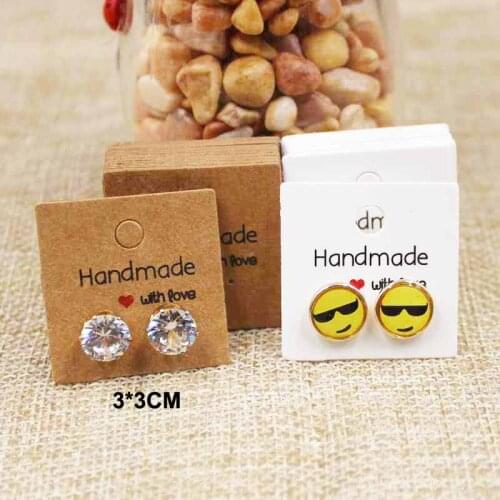 New Style white/kraft cardboard small cute stud earring card handmade jewelry packing &display earring tag card 200pcs size3*3cm