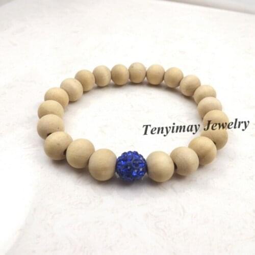 Wholesale 20pcs/lot Dark Blue Rhinestone Bracelet Original Wood Beaded Bracelet For Gift Free Shipping