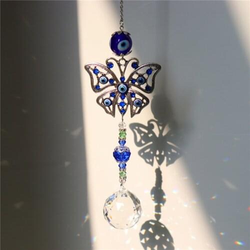 New Devils Eye Crystal Glass Pendant Fashion Turkey Butterfly Wind Chime Pendant Balcony Garden Bedroom Home Art Wall Hanging
