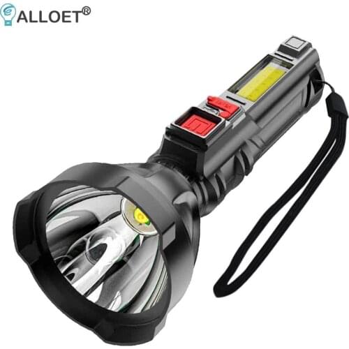 USB Rechargeable Portable LED Flashlight Multifunctional Powerful Waterproof Torch Searchlight for Outdoor Mountaineering Hiking