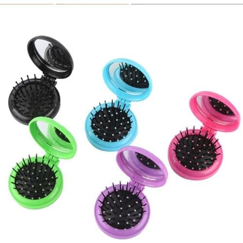 1pc Girls Folding Air Bag Comb with Mirror Compact Pocket Size Portable Travel Hair Brush Cosmetic Mirror Head Massager Relax