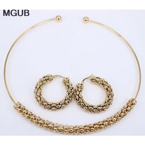 Hot Sale Wholesale 2 pieces / set Stainless Steel Jewelry Set Earrings Choker For Women Gift Factory Price Free Shipping LH742