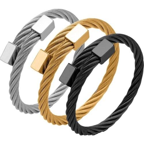 Adjustable stainless steel with steel wire square head bracelet