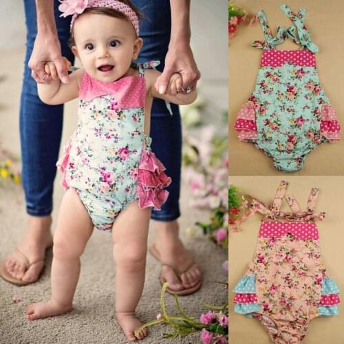 Pink Small Dot Floral Baby Romper Photography Prop Baby Girl Ruffle Vintage Infant Romper