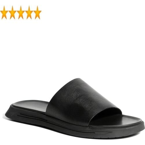 2021 100% Real Leather Summer Men Fashion Black Outside Platform Sandals High Quality Comfortable Beach Slippers Slides