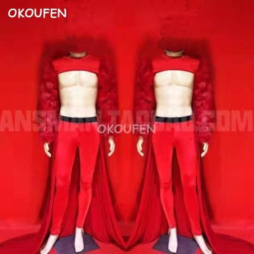 Theme Party Sexy Half FurTrailing costume Suit Nightclub bar male singer ds dj costumes Stage show performance set