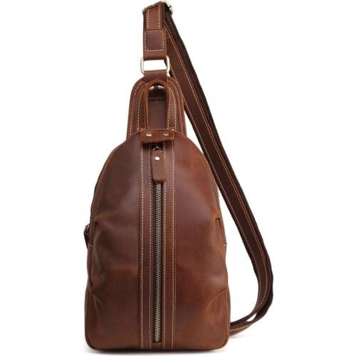 SF068 Mens Boys Messenger Shoulder Bag Sling Bag Chest Case Crossbody Bags Vintage Real Cow Leather Leisure Casual Brown Zipper