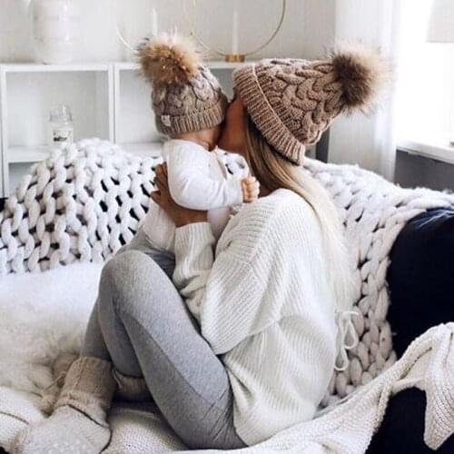 Winter Warm Hats Baby Kid Knit Beanie Hats Children Girls Boys Fur Pom Pom Hats Wholesale