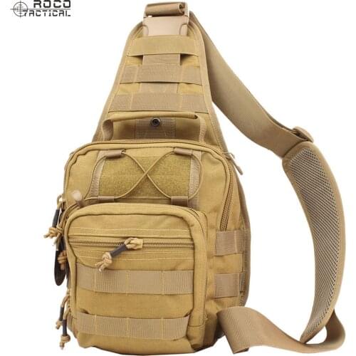ROCOTACTICAL Tactical Crossbody Sling Bag Premium EDC Tactical Sling Pack 1000D Nylon for Hiking Camping CP Multicam/TAN/Black