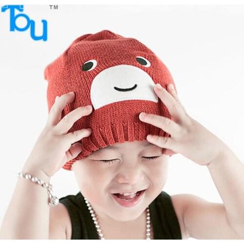TOU-- Kid Boys Winter Animal Model Cap Baby Crochet Hats Kid Warm Little Bear Hats 100%Cotton 0-6T