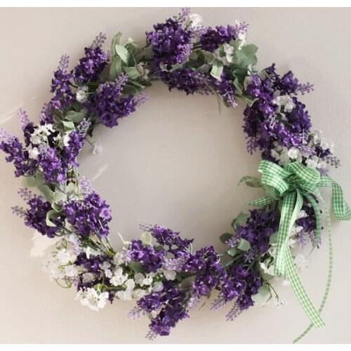 35cm(14") Lavender Door Wreath Wedding Dried Silk Flower Lavender Wreath Hanging New Doors Decorated Floral Head Wreath