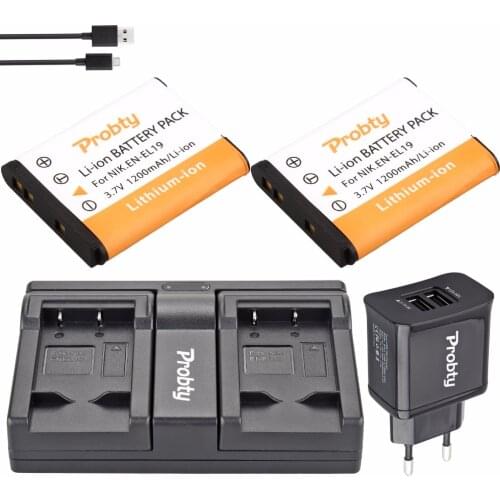 2PCS PROBTY EN-EL19 EN EL19 Battery + USB Dual Charger For Nikon S2500 S2600 S2700 S3100 S3200 S3300 S3500 S4100 S4150 S6500