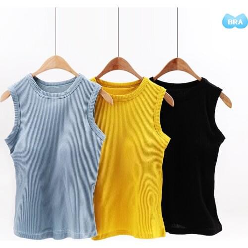 Padded Camisole Rib Tank Top Cotton Underwear Women One Shoulder Top Vest Plus Size Top Vest Off Shoulder Cami Shirt