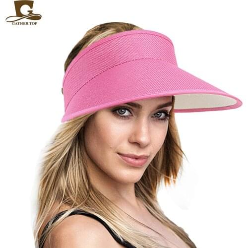 Women empty Top sun hat fashion Summer Style hemp cap Plastic Sun Visor Hat