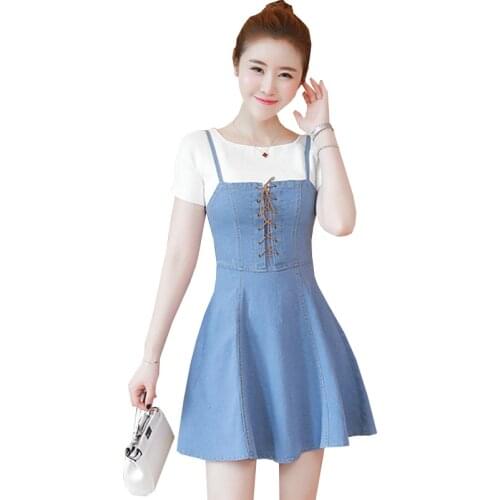 2021 New Hot Sale Summer Set Dresses Female Fashion Slim Denim Sling Dress Womens Korean Two-Piece Suit Dresses Lady Clothes