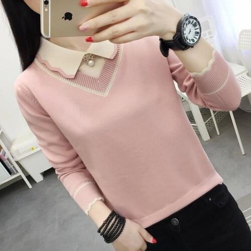2021 Autumn Spring Style Women Knitted Pullover Top Lady Casual Collar Knitted Sweater Womens Loose Long Sleeve Jumper Female