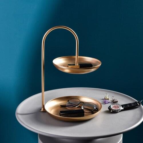 Golden Double-layer Iron Storage Tray Home Jewelry Earrings Cosmetic Finishing Rack