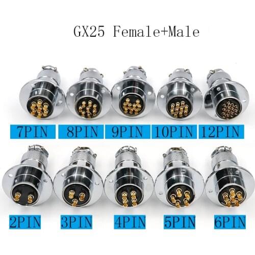 1Set GX25DF 2/ 3/4/5/6/7Pin 25mm Flange Aviation Circular Socket Plated Copper With Silver Male & Female Wire Panel Connector