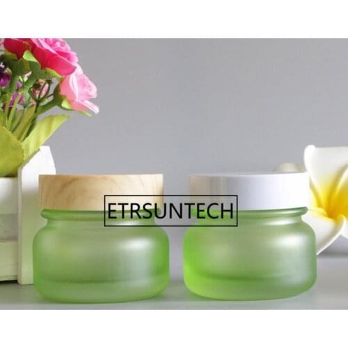 50G Frosted Bamboo Lid Cream Jar Eye Lip Balm Sunscreen Cream Feet Black Mask Travel Refillable Glass Bottle Packaging F1206